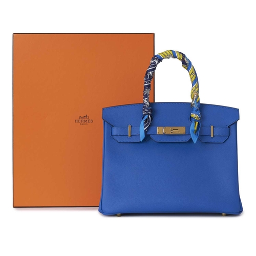 429 - Hermes, a 2020 Birkin 30 handbag w/Twilly, designed with a blue Epsom leather exterior with gold-pla... 