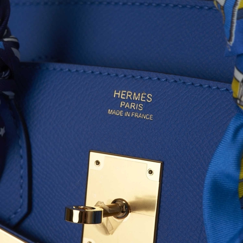 429 - Hermes, a 2020 Birkin 30 handbag w/Twilly, designed with a blue Epsom leather exterior with gold-pla... 