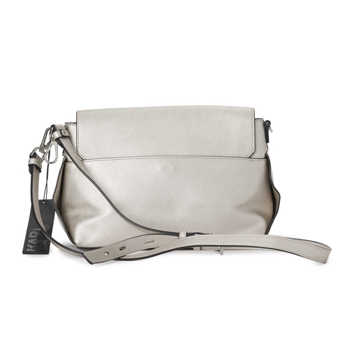 438 - Karl Lagerfeld, a metallic flap handbag, featuring a metallic silver faux leather exterior, with a d... 