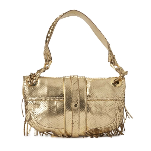 441 - Lanvin, a gold python skin fringed handbag, from the Summer 2005 collection, featuring gold-tone har... 