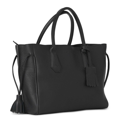 444 - Longchamp, a Penelope handbag, crafted from grained black leather, featuring dual top handles, draws... 