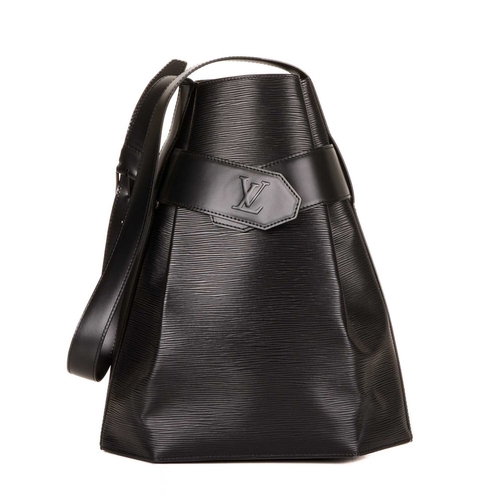 455 - Louis Vuitton, a black epi Sac D'Epaule GM handbag w/pouch, crafted from black textured epi leather ... 