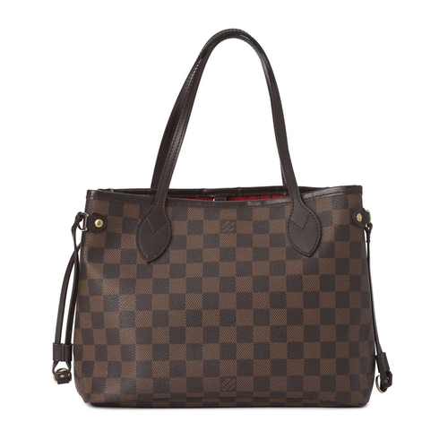 456 - Louis Vuitton, a damier ebene Neverfull PM handbag, designed with smooth brown leather trim, dual sl... 