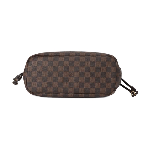 456 - Louis Vuitton, a damier ebene Neverfull PM handbag, designed with smooth brown leather trim, dual sl... 