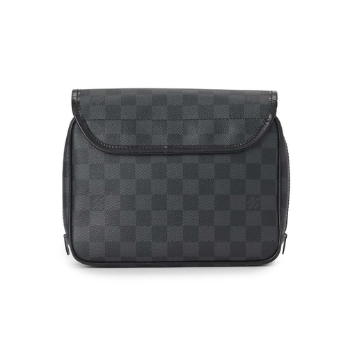 462 - Louis Vuitton, a damier graphite Hanging Toiletry Kit, designed with black leather trim, magnetic fr... 