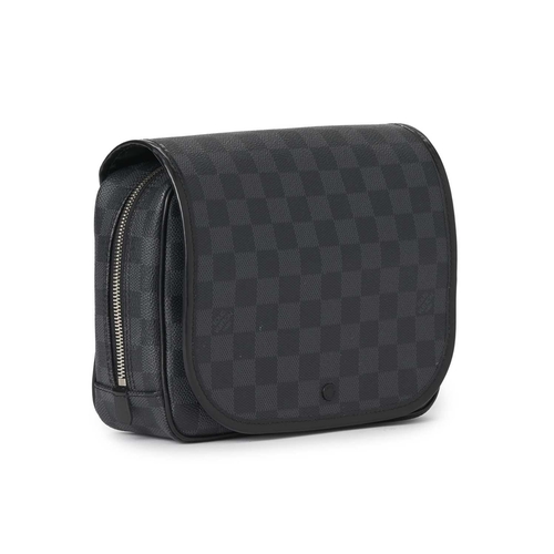 462 - Louis Vuitton, a damier graphite Hanging Toiletry Kit, designed with black leather trim, magnetic fr... 