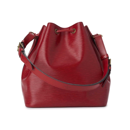 463 - Louis Vuitton, a red epi Petite Noe handbag, crafted from red textured epi leather, with a leather d... 