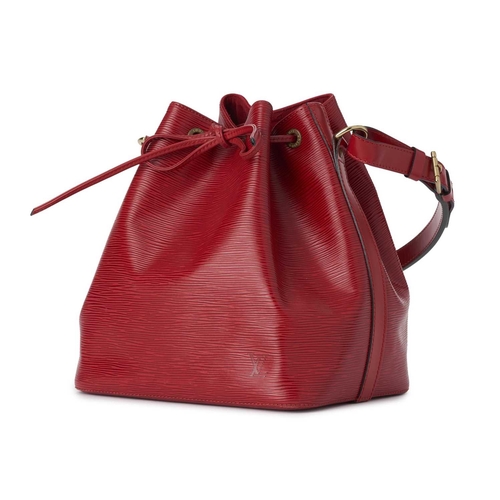 463 - Louis Vuitton, a red epi Petite Noe handbag, crafted from red textured epi leather, with a leather d... 