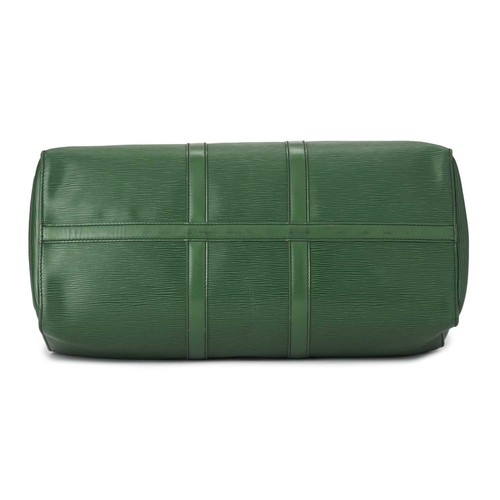 467 - Louis Vuitton, a green epi Keepall 45 luggage bag, featuring a green textured leather exterior and s... 