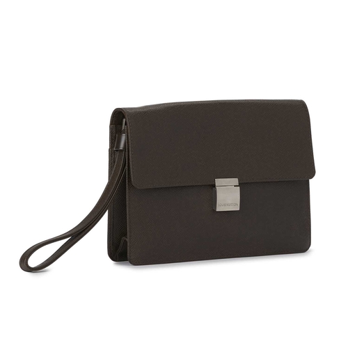 468 - Louis Vuitton, a Selenga clutch, crafted from brown taiga leather, with brushed silver-tone hardware... 