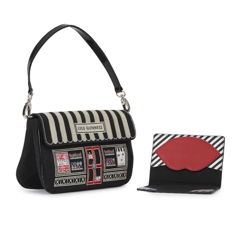 484 - Lulu Guinness, a novelty bag and passport cover, to include a black canvas shoulder bag with a beaut... 