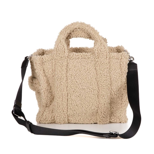 488 - Marc Jacobs, a medium Teddy tote, crafted from beige teddy fabric with black leather trim, featuring... 