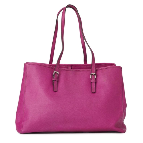 489 - Michael Kors, a pink Saffiano leather tote, featuring silver-tone hardware, slim leather shoulder st... 