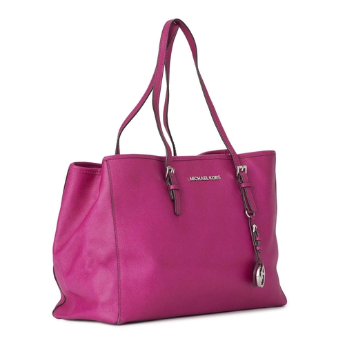 489 - Michael Kors, a pink Saffiano leather tote, featuring silver-tone hardware, slim leather shoulder st... 