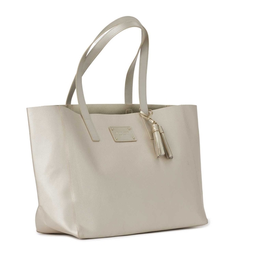 490 - Michael Kors, a large metallic tote, featuring silver leather handles with a detachable tasselled ba... 