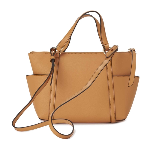 491 - Michael Kors, a small Sullivan handbag, crafted from tan saffiano leather, with polished gold-tone h... 