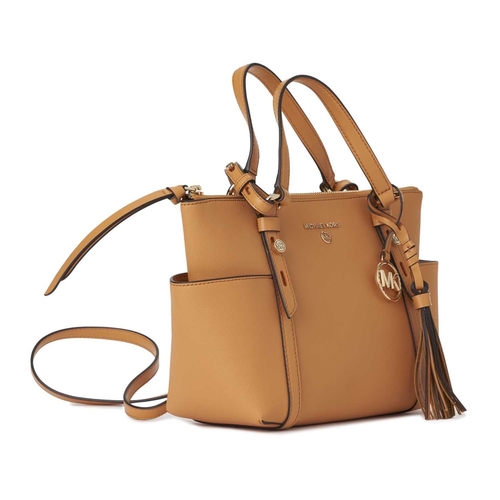 491 - Michael Kors, a small Sullivan handbag, crafted from tan saffiano leather, with polished gold-tone h... 