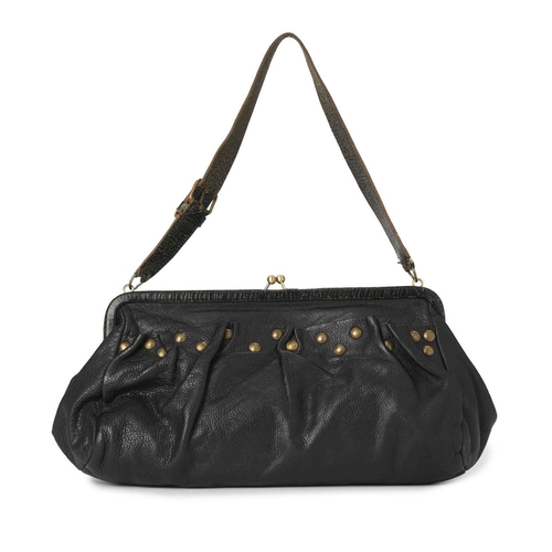 494 - Miu Miu, a vintage Kiss-Lock shoulder bag, crafted from black leather with brushed gold-tone hardwar... 