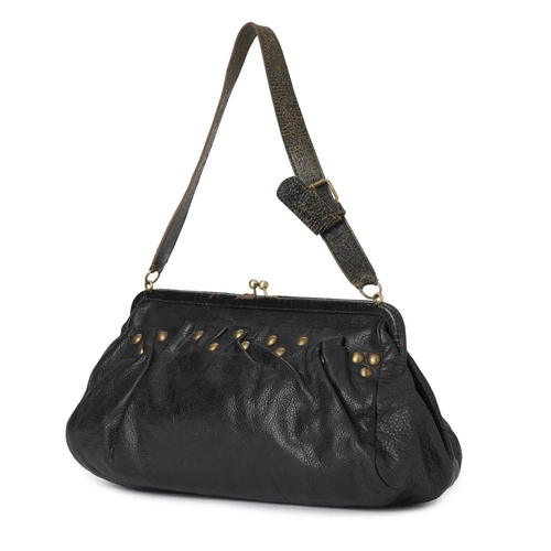 494 - Miu Miu, a vintage Kiss-Lock shoulder bag, crafted from black leather with brushed gold-tone hardwar... 