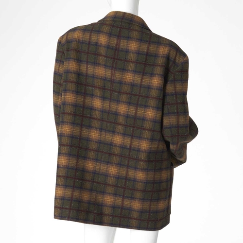 505 - Mulberry, a tartan jacket, featuring a lapel collar, button fastenings, and two patch pockets, label... 