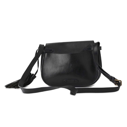 512 - Ralph Lauren Polo, a black leather saddle bag, featuring a rear slip pocket, adjustable leather cros... 