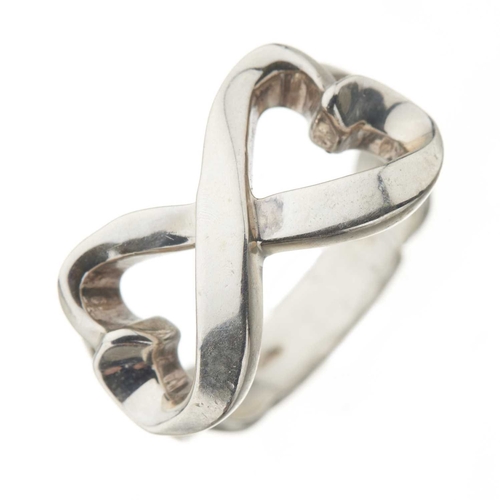 522 - Tiffany & Co. x Paloma Picasso, a silver Double Loving Heart ring, signed T&Co., facsimile signature... 