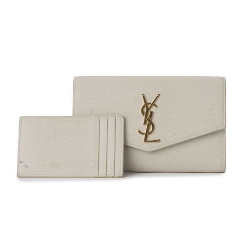 533 - Yves Saint Laurent, an envelope chain clutch w/card holder, designed with a cream-grained leather ex... 