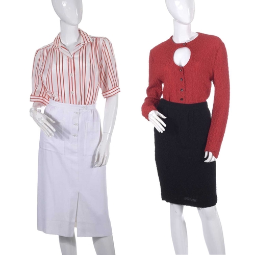 536 - A selection of vintage designer clothing, to include a floral cotton skirt suit by Dominique Girarde... 