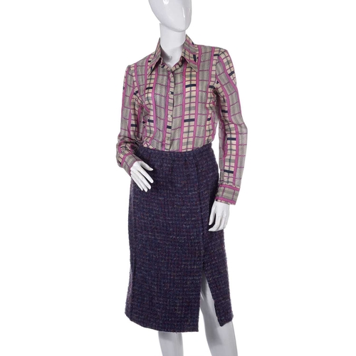 537 - A selection of ladies designer clothing, to include a purple boucle wool outfit by Guy Laroche, comp... 