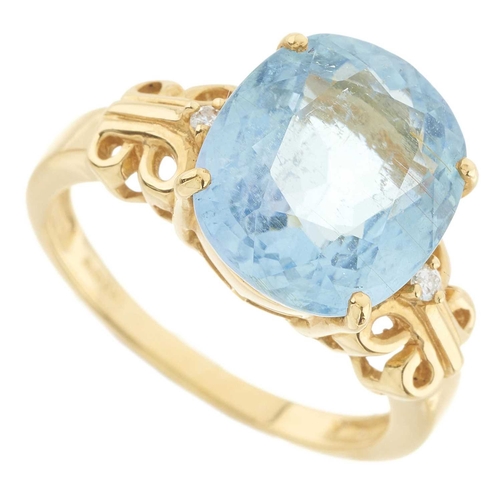 54 - An 18ct gold blue tourmaline single-stone dress ring, with brilliant-cut diamond accent shoulders, t... 