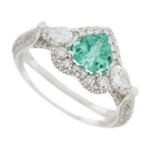 57 - An 18ct gold heart-shape emerald and brilliant-cut diamond cluster dress ring, with similarly-cut di... 