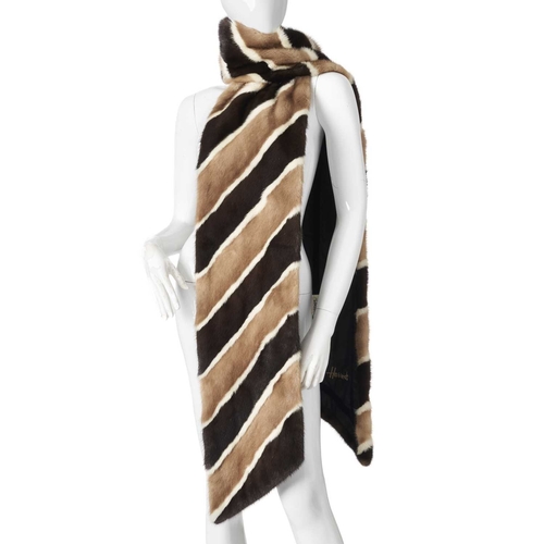 581 - Grosvenor Harrods, a long mink scarf, featuring a striking two-tone pastel and dark ranch mink diago... 