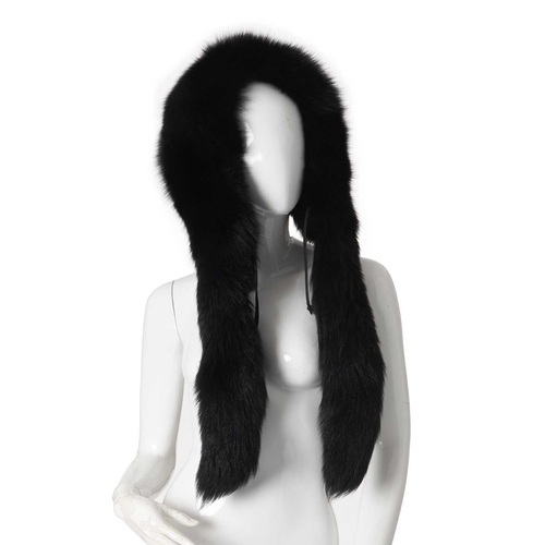 584 - A selection of fox fur accessories, to include a silver fox fur hood with hanging fox tail tie detai... 