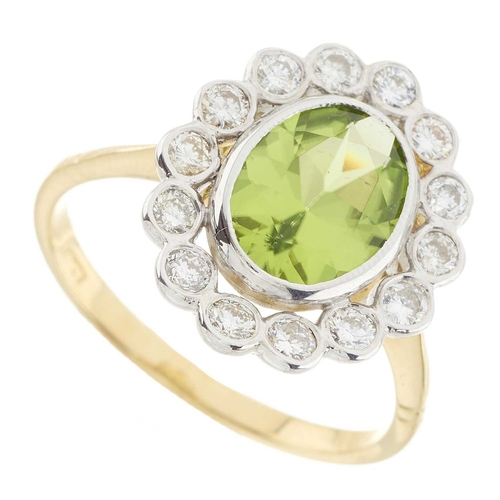 60 - An 18ct gold peridot and brilliant-cut diamond cluster ring, peridot estimated weight 1.60ct, estima... 