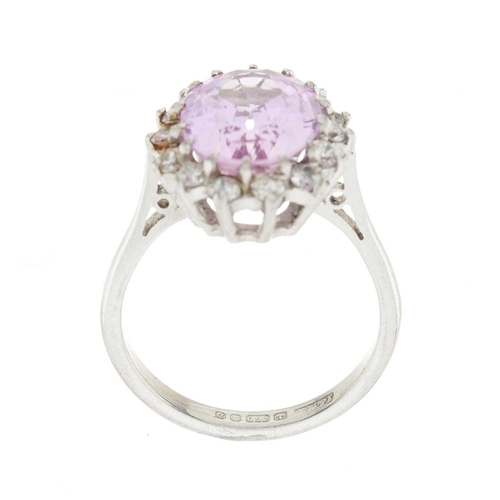 62 - An 18ct gold pink topaz and circular-cut diamond cluster ring, topaz estimated weight 4ct, estimated... 