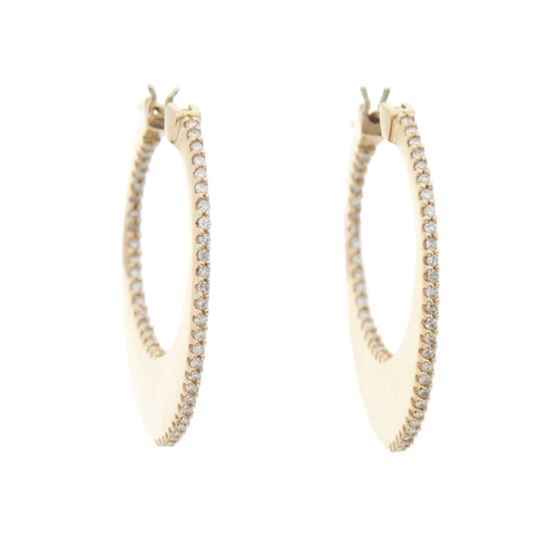 69 - A pair of gold single-cut diamond line hoop earrings, estimated total diamond weight 0.30ct, length ... 