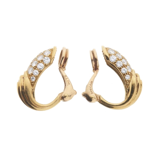 71 - A pair of 18ct gold pave-set diamond half hoop clip earrings, with grooved surmount, estimated total... 