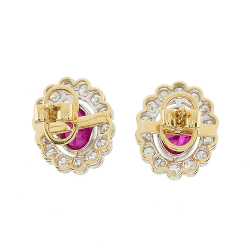 76 - A pair of 18ct gold ruby and brilliant-cut diamond cluster earrings, estimated total ruby weight 1.2... 