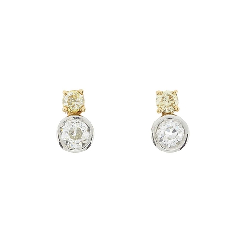 79 - A pair of 18ct gold old-cut diamond and brilliant-cut yellow diamond stud earrings, estimated total ... 