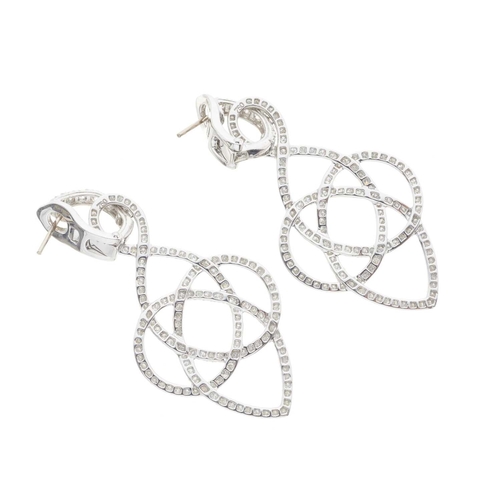 87 - A pair of 18ct gold brilliant-cut diamond stylised Celtic knot drop earrings, with similarly-set det... 