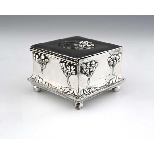 126 - Mortiz Hacker, a Secessionist silver plated casket, cuboid form, cast in relief with stylised berry ... 