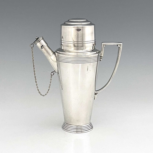 130 - Keith Murray for Mappin and Webb, an Art Deco silver plated cocktail shaker, circa 1933, shouldered ... 