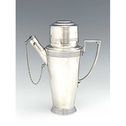 130 - Keith Murray for Mappin and Webb, an Art Deco silver plated cocktail shaker, circa 1933, shouldered ... 