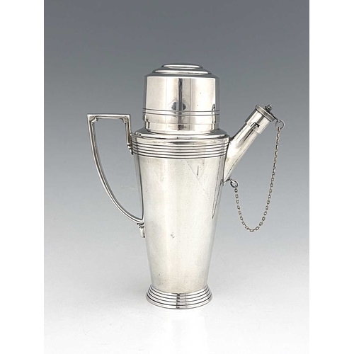 130 - Keith Murray for Mappin and Webb, an Art Deco silver plated cocktail shaker, circa 1933, shouldered ... 