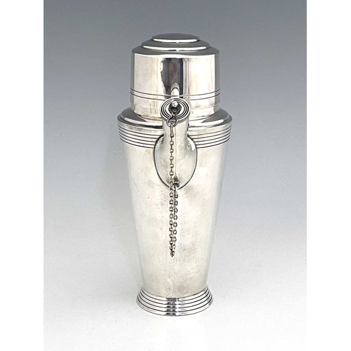 130 - Keith Murray for Mappin and Webb, an Art Deco silver plated cocktail shaker, circa 1933, shouldered ... 