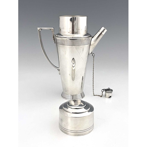 130 - Keith Murray for Mappin and Webb, an Art Deco silver plated cocktail shaker, circa 1933, shouldered ... 