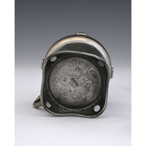 163 - Celtic Pewter, an Arts and Crafts pewter and Ruskin cabochon set mug, conical acorn form with heart ... 