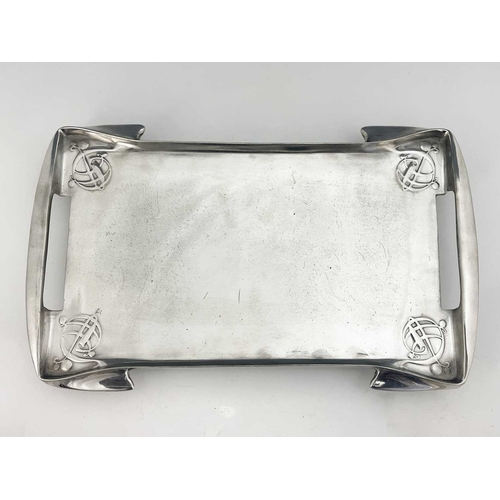 179 - Archibald Knox for Liberty & Co, a Tudric pewter tray, circa 1905, with integral handles, embellishe... 