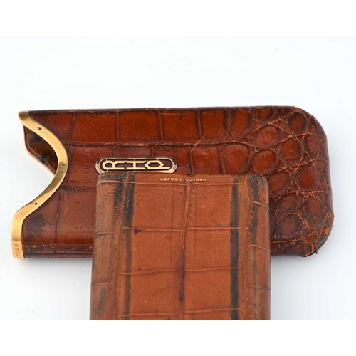 190 - Asprey, London, a George V crocodile skin cigar case, 18ct gold mount and initials 'R.H.P', London 1... 