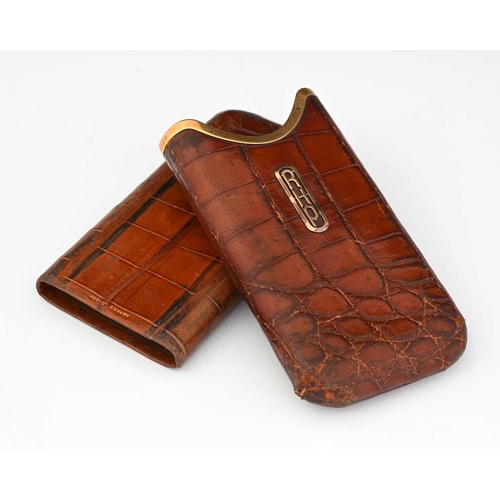 190 - Asprey, London, a George V crocodile skin cigar case, 18ct gold mount and initials 'R.H.P', London 1... 